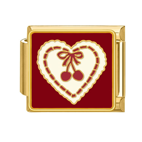 Immagine di 1 Pz 304 Acciaio Inossidabile San Valentino Bracciale con Charm Italiano a Maglie, Creazione di Gioielli Fai-da-te Oro Placcato Rosso Rettangolo Cuore 10mm x 9mm