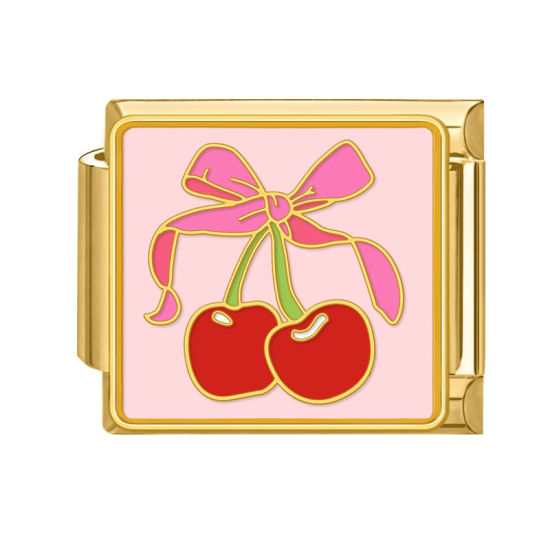 Immagine di 1 Pz 304 Acciaio Inossidabile Bracciale con Charm Italiano a Maglie, Creazione di Gioielli Fai-da-te Oro Placcato Multicolore Rettangolo Ciliegia 10mm x 9mm