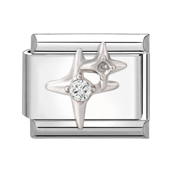 Immagine di 1 Pz 304 Acciaio Inossidabile Elegante Bracciale con Charm Italiano a Maglie, Creazione di Gioielli Fai-da-te Tono Argento Rettangolo Stella Trasparente Strass 10mm x 9mm