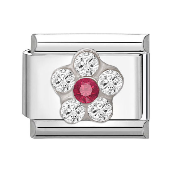 Immagine di 1 Pz 304 Acciaio Inossidabile Elegante Bracciale con Charm Italiano a Maglie, Creazione di Gioielli Fai-da-te Tono Argento Rettangolo Fiore Trasparente Strass 10mm x 9mm