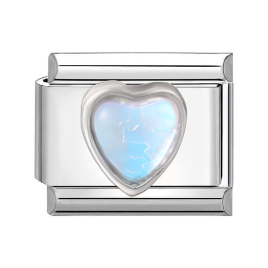 Immagine di 1 Pz 304 Acciaio Inossidabile San Valentino Bracciale con Charm Italiano a Maglie, Creazione di Gioielli Fai-da-te Tono Argento Blu Rettangolo Cuore 10mm x 9mm