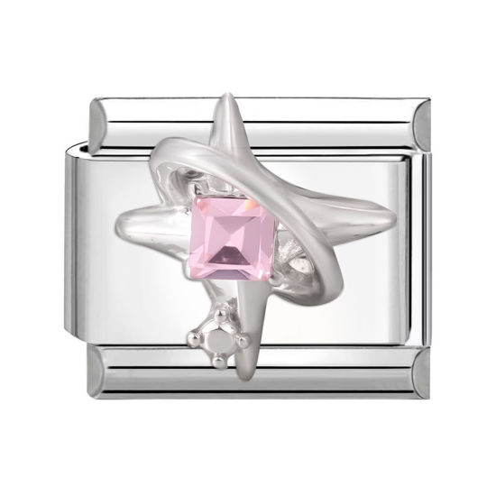 Immagine di 1 Pz 304 Acciaio Inossidabile Elegante Bracciale con Charm Italiano a Maglie, Creazione di Gioielli Fai-da-te Tono Argento Rettangolo Stella Roso Strass 10mm x 9mm