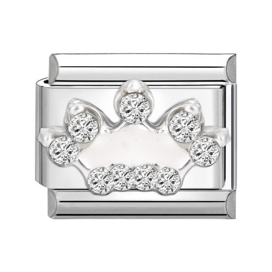 Immagine di 1 Pz 304 Acciaio Inossidabile Elegante Bracciale con Charm Italiano a Maglie, Creazione di Gioielli Fai-da-te Tono Argento Rettangolo Corona Trasparente Strass 10mm x 9mm