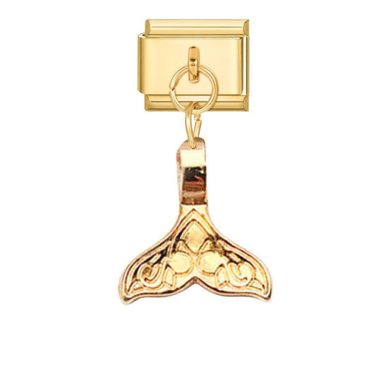 Bild von 1 Stück 304 Edelstahl Stilvoll Charm-Armband mit italienischen Gliedern zur Herstellung von DIY-Schmuck Vergoldet Walflosse 10mm x 9mm