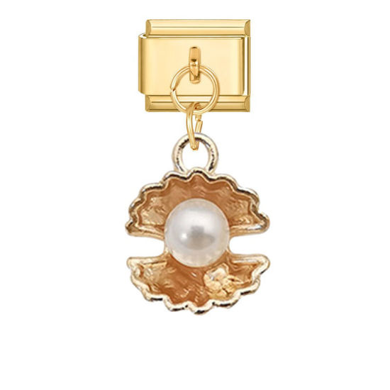 Bild von 1 Stück 304 Edelstahl Stilvoll Charm-Armband mit italienischen Gliedern zur Herstellung von DIY-Schmuck Vergoldet Muschel Imitat Perle 10mm x 9mm