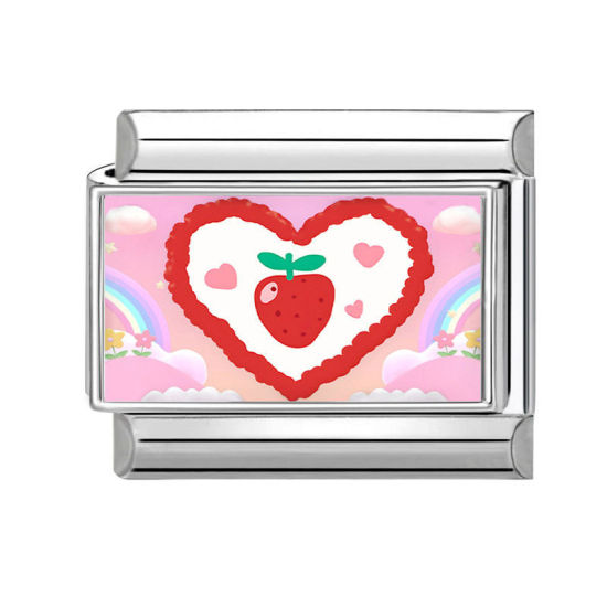 Bild von 1 Stück 304 Edelstahl Valentinstag Charm-Armband mit italienischen Gliedern zur Herstellung von DIY-Schmuck Silberfarbe Bunt Rechteck Herz 10mm x 9mm