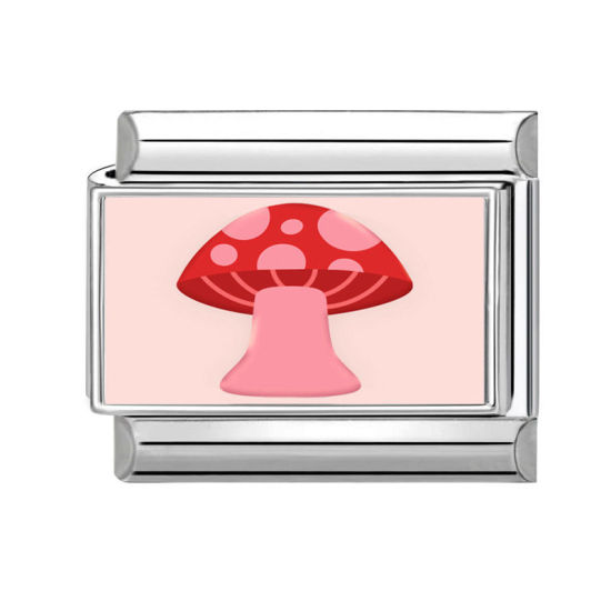 Bild von 1 Stück 304 Edelstahl Stilvoll Charm-Armband mit italienischen Gliedern zur Herstellung von DIY-Schmuck Silberfarbe Rosa Rechteck Pilz 10mm x 9mm