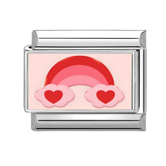 Bild von 1 Stück 304 Edelstahl Stilvoll Charm-Armband mit italienischen Gliedern zur Herstellung von DIY-Schmuck Silberfarbe Rot Rechteck Regenbogen 10mm x 9mm