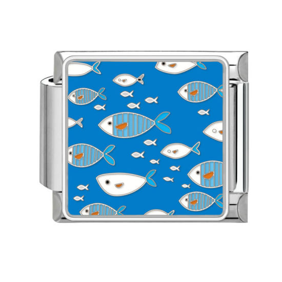 Bild von 1 Stück 304 Edelstahl Stilvoll Charm-Armband mit italienischen Gliedern zur Herstellung von DIY-Schmuck Silberfarbe Bunt Rechteck Fisch 10mm x 9mm