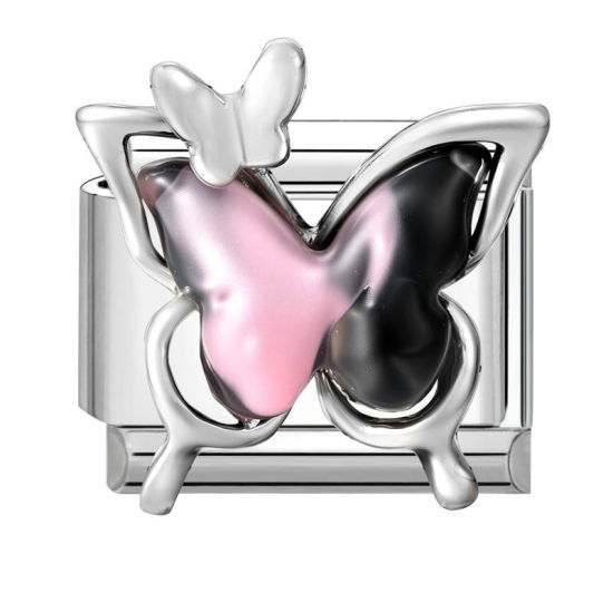 1 個 304ステンレス鋼 おしゃれ ペンダント チャーム イタリアンリンク ブレスレット作り DIY ハンドメイド ジュエリーアクセサリー シルバートーン 長方形 蝶 10mmx 9mm、 の画像