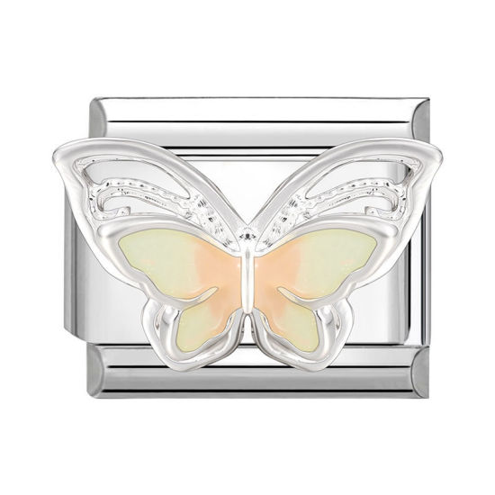 1 個 304ステンレス鋼 おしゃれ ペンダント チャーム イタリアンリンク ブレスレット作り DIY ハンドメイド ジュエリーアクセサリー シルバートーン 長方形 蝶 10mmx 9mm、 の画像