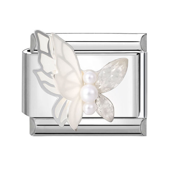 1 個 304ステンレス鋼 おしゃれ ペンダント チャーム イタリアンリンク ブレスレット作り DIY ハンドメイド ジュエリーアクセサリー シルバートーン 長方形 蝶 10mmx 9mm、 の画像