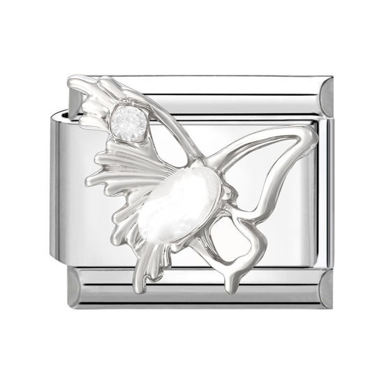 1 個 304ステンレス鋼 おしゃれ ペンダント チャーム イタリアンリンク ブレスレット作り DIY ハンドメイド ジュエリーアクセサリー シルバートーン 長方形 蝶 10mmx 9mm、 の画像