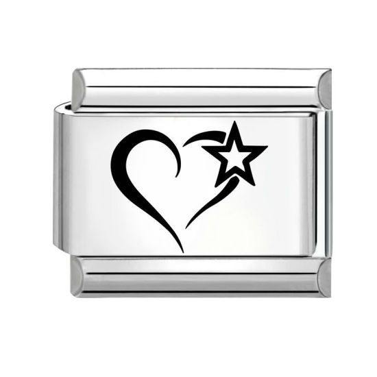 Bild von 1 Stück 304 Edelstahl Stilvoll Charm-Armband mit italienischen Gliedern zur Herstellung von DIY-Schmuck Silberfarbe Schwarz Rechteck Herz 10mm x 9mm