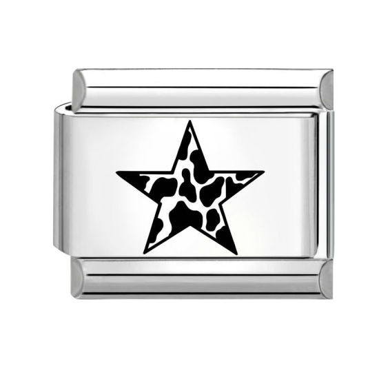 Bild von 1 Stück 304 Edelstahl Stilvoll Charm-Armband mit italienischen Gliedern zur Herstellung von DIY-Schmuck Silberfarbe Schwarz Rechteck Pentagramm 10mm x 9mm