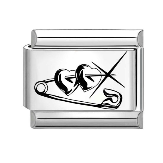 Bild von 1 Stück 304 Edelstahl Valentinstag Charm-Armband mit italienischen Gliedern zur Herstellung von DIY-Schmuck Silberfarbe Schwarz Rechteck Amors Pfeil 10mm x 9mm