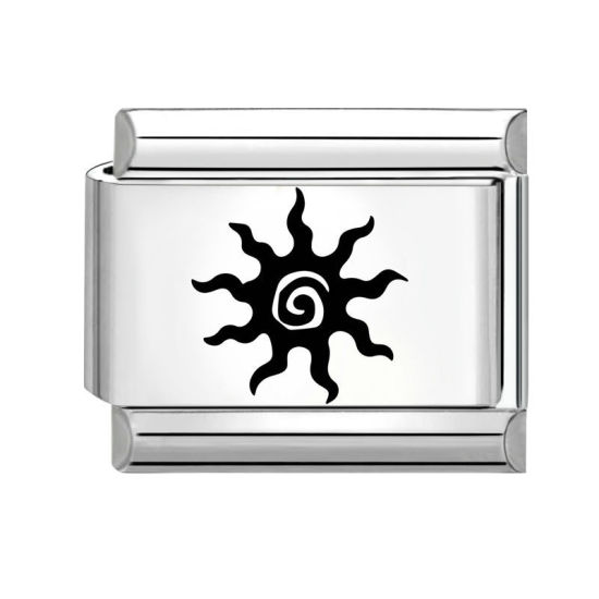 Bild von 1 Stück 304 Edelstahl Stilvoll Charm-Armband mit italienischen Gliedern zur Herstellung von DIY-Schmuck Silberfarbe Schwarz Rechteck Sonne 10mm x 9mm