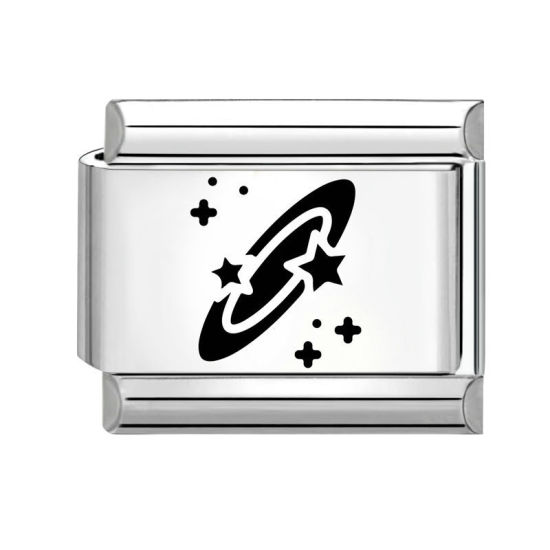 Bild von 1 Stück 304 Edelstahl Stilvoll Charm-Armband mit italienischen Gliedern zur Herstellung von DIY-Schmuck Silberfarbe Schwarz Rechteck Stern 10mm x 9mm