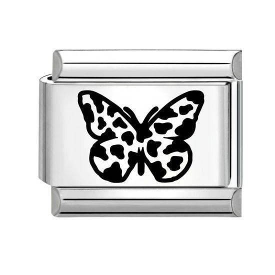 Bild von 1 Stück 304 Edelstahl Stilvoll Charm-Armband mit italienischen Gliedern zur Herstellung von DIY-Schmuck Silberfarbe Schwarz Rechteck Schmetterling 10mm x 9mm