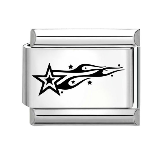 Bild von 1 Stück 304 Edelstahl Stilvoll Charm-Armband mit italienischen Gliedern zur Herstellung von DIY-Schmuck Silberfarbe Schwarz Rechteck Pentagramm 10mm x 9mm