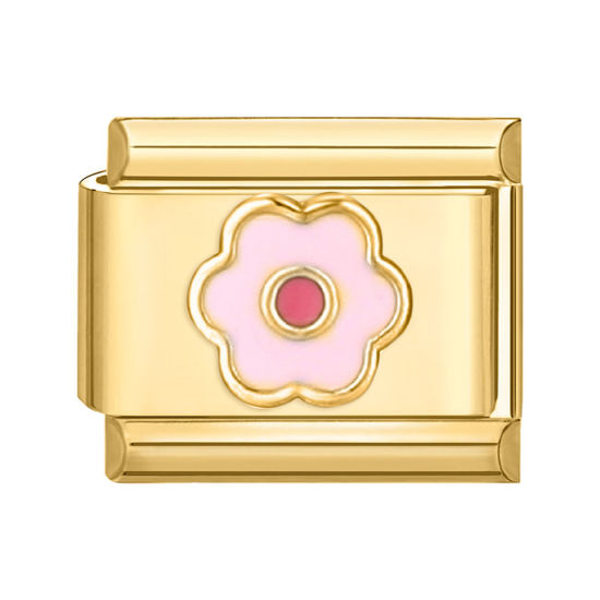Immagine di 1 Pz 304 Acciaio Inossidabile Bracciale con Charm Italiano a Maglie, Creazione di Gioielli Fai-da-te Oro Placcato Rosa Rettangolo Fiore 10mm x 9mm