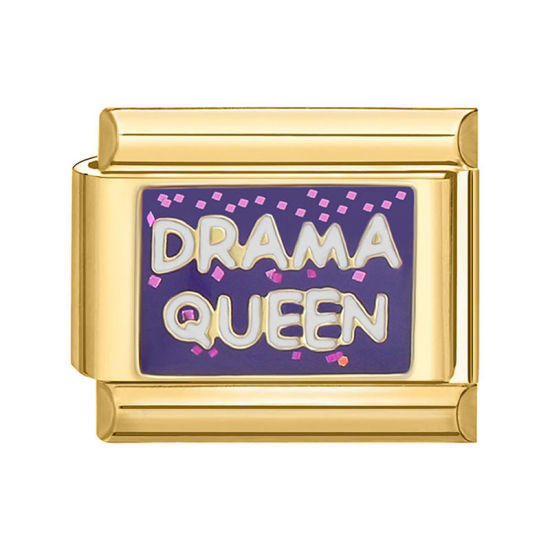 Immagine di 1 Pz 304 Acciaio Inossidabile Bracciale con Charm Italiano a Maglie, Creazione di Gioielli Fai-da-te Oro Placcato Multicolore Rettangolo Messaggio " Drama Queen " 10mm x 9mm