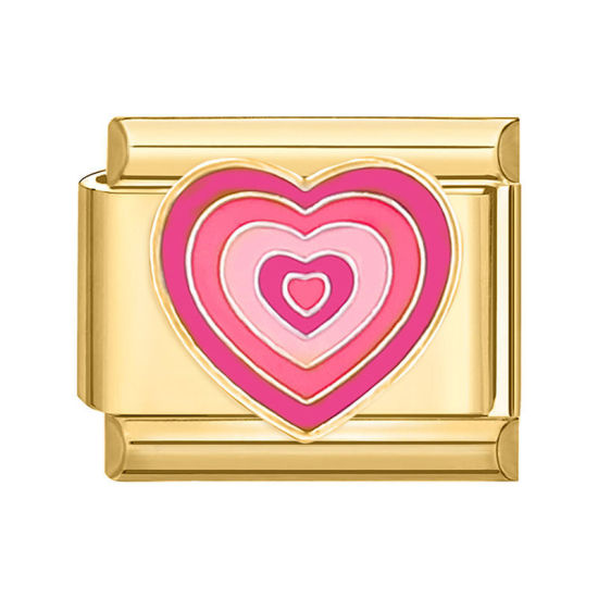 Bild von 1 Stück 304 Edelstahl Valentinstag Charm-Armband mit italienischen Gliedern zur Herstellung von DIY-Schmuck Vergoldet Rosa Rechteck Herz 10mm x 9mm