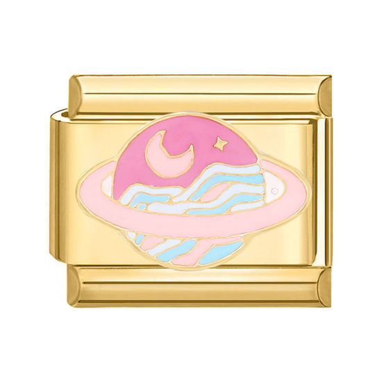 Bild von 1 Stück 304 Edelstahl Stilvoll Charm-Armband mit italienischen Gliedern zur Herstellung von DIY-Schmuck Vergoldet Bunt Rechteck Universum Planeten 10mm x 9mm