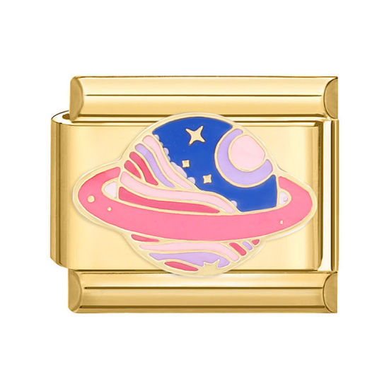 Bild von 1 Stück 304 Edelstahl Stilvoll Charm-Armband mit italienischen Gliedern zur Herstellung von DIY-Schmuck Vergoldet Bunt Rechteck Universum Planeten 10mm x 9mm