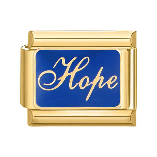 Immagine di 1 Pz 304 Acciaio Inossidabile Bracciale con Charm Italiano a Maglie, Creazione di Gioielli Fai-da-te Oro Placcato Blu Rettangolo Messaggio " Hope " 10mm x 9mm