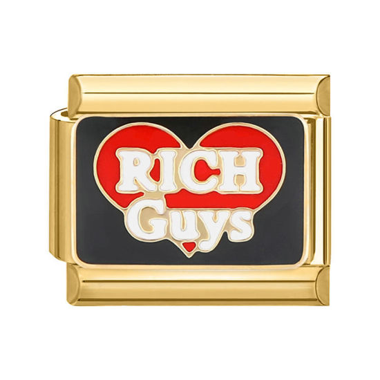 Immagine di 1 Pz 304 Acciaio Inossidabile Bracciale con Charm Italiano a Maglie, Creazione di Gioielli Fai-da-te Oro Placcato Multicolore Rettangolo Cuore Messaggio " Rich Guys " 10mm x 9mm