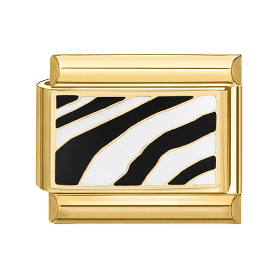 Immagine di 1 Pz 304 Acciaio Inossidabile Bracciale con Charm Italiano a Maglie, Creazione di Gioielli Fai-da-te Oro Placcato Nero Rettangolo Banda della Zebra 10mm x 9mm