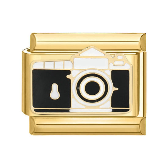 Bild von 1 Stück 304 Edelstahl Stilvoll Charm-Armband mit italienischen Gliedern zur Herstellung von DIY-Schmuck Vergoldet Schwarz Rechteck Kamera 10mm x 9mm