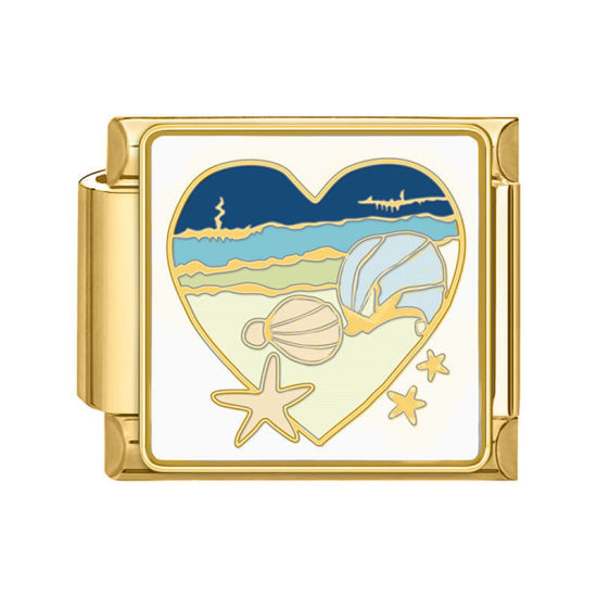 Immagine di 1 Pz 304 Acciaio Inossidabile San Valentino Bracciale con Charm Italiano a Maglie, Creazione di Gioielli Fai-da-te Oro Placcato Multicolore Rettangolo Cuore 10mm x 9mm