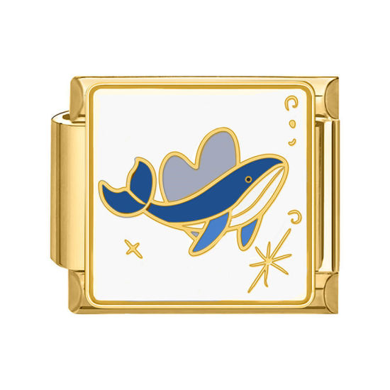 Immagine di 1 Pz 304 Acciaio Inossidabile Bracciale con Charm Italiano a Maglie, Creazione di Gioielli Fai-da-te Oro Placcato Multicolore Rettangolo Balena 10mm x 9mm