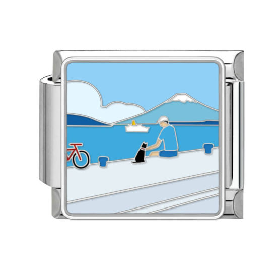 Bild von 1 Stück 304 Edelstahl Stilvoll Charm-Armband mit italienischen Gliedern zur Herstellung von DIY-Schmuck Silberfarbe Bunt Rechteck Naturlandschaft 10mm x 9mm