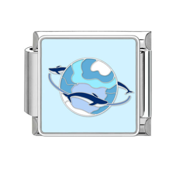 Bild von 1 Stück 304 Edelstahl Stilvoll Charm-Armband mit italienischen Gliedern zur Herstellung von DIY-Schmuck Silberfarbe Bunt Rechteck Universum Planeten 10mm x 9mm