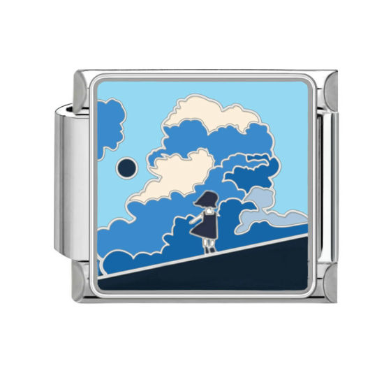 Bild von 1 Stück 304 Edelstahl Stilvoll Charm-Armband mit italienischen Gliedern zur Herstellung von DIY-Schmuck Silberfarbe Bunt Rechteck Naturlandschaft 10mm x 9mm