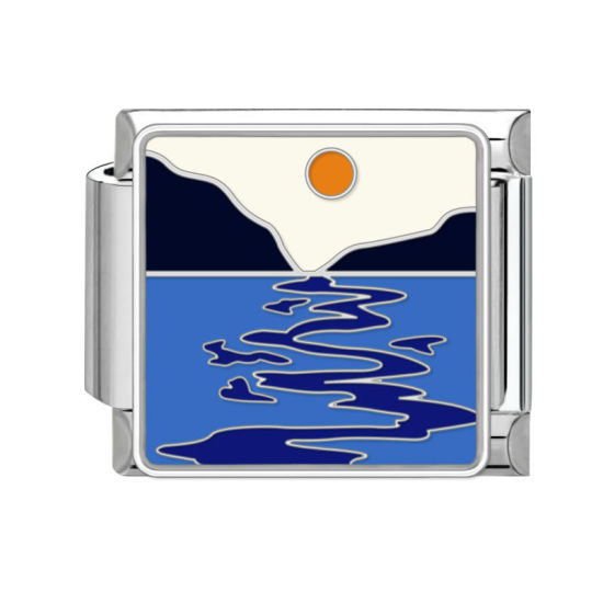 Bild von 1 Stück 304 Edelstahl Stilvoll Charm-Armband mit italienischen Gliedern zur Herstellung von DIY-Schmuck Silberfarbe Bunt Rechteck Naturlandschaft 10mm x 9mm