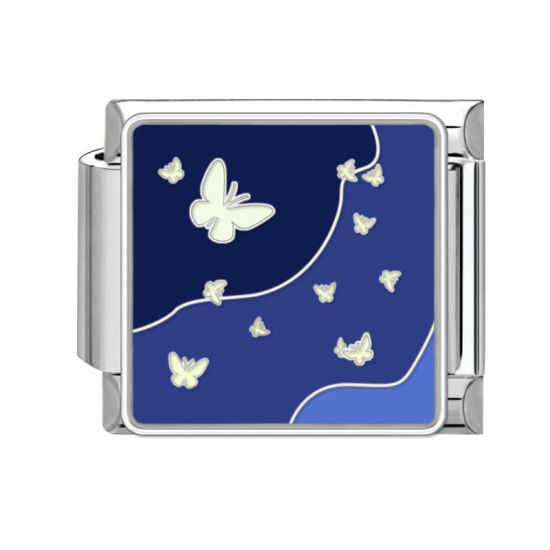 Bild von 1 Stück 304 Edelstahl Stilvoll Charm-Armband mit italienischen Gliedern zur Herstellung von DIY-Schmuck Silberfarbe Bunt Rechteck Naturlandschaft 10mm x 9mm