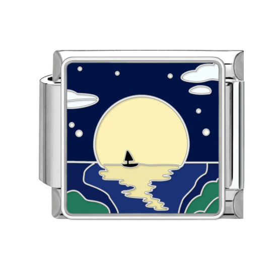 Bild von 1 Stück 304 Edelstahl Stilvoll Charm-Armband mit italienischen Gliedern zur Herstellung von DIY-Schmuck Silberfarbe Bunt Rechteck Naturlandschaft 10mm x 9mm