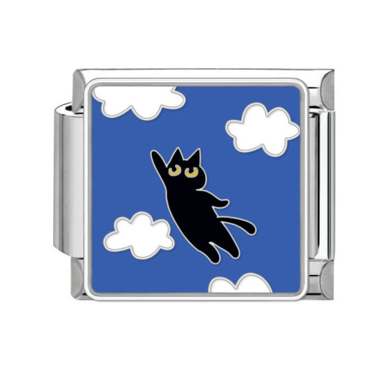 Immagine di 1 Pz 304 Acciaio Inossidabile Bracciale con Charm Italiano a Maglie, Creazione di Gioielli Fai-da-te Tono Argento Multicolore Rettangolo Gatto 10mm x 9mm