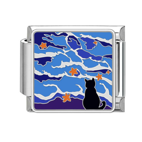 Immagine di 1 Pz 304 Acciaio Inossidabile Bracciale con Charm Italiano a Maglie, Creazione di Gioielli Fai-da-te Tono Argento Multicolore Rettangolo Gatto 10mm x 9mm