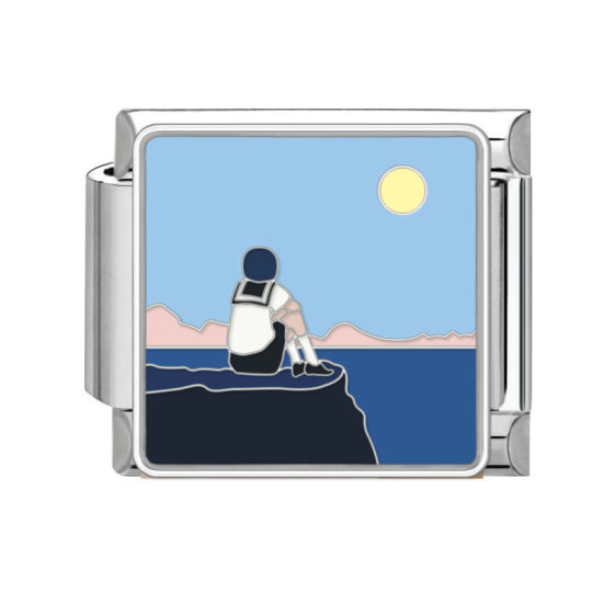 Bild von 1 Stück 304 Edelstahl Stilvoll Charm-Armband mit italienischen Gliedern zur Herstellung von DIY-Schmuck Silberfarbe Bunt Rechteck Naturlandschaft 10mm x 9mm