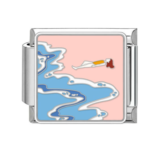 Bild von 1 Stück 304 Edelstahl Stilvoll Charm-Armband mit italienischen Gliedern zur Herstellung von DIY-Schmuck Silberfarbe Bunt Rechteck Naturlandschaft 10mm x 9mm