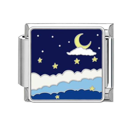 Bild von 1 Stück 304 Edelstahl Stilvoll Charm-Armband mit italienischen Gliedern zur Herstellung von DIY-Schmuck Silberfarbe Bunt Rechteck Naturlandschaft 10mm x 9mm