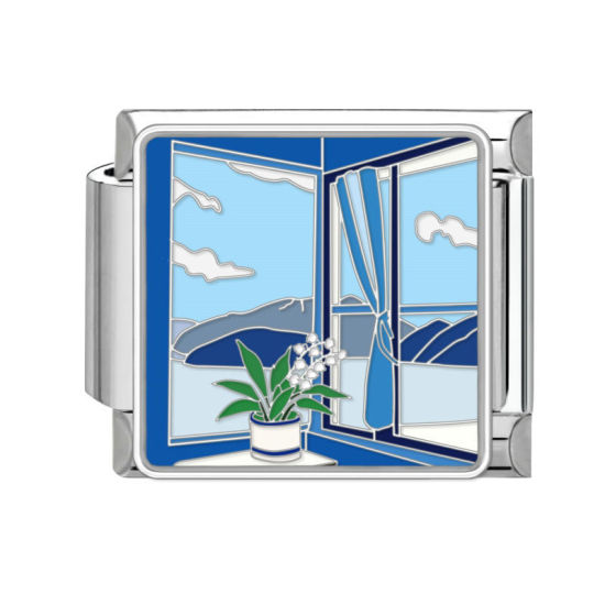 Bild von 1 Stück 304 Edelstahl Stilvoll Charm-Armband mit italienischen Gliedern zur Herstellung von DIY-Schmuck Silberfarbe Bunt Rechteck Naturlandschaft 10mm x 9mm