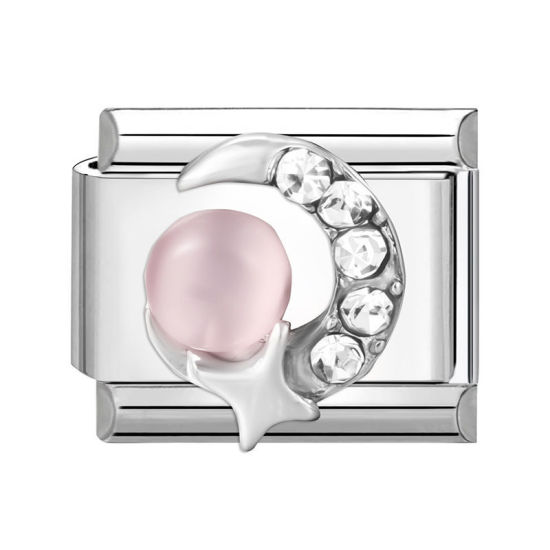 Immagine di 1 Pz 304 Acciaio Inossidabile Elegante Bracciale con Charm Italiano a Maglie, Creazione di Gioielli Fai-da-te Tono Argento Rettangolo Luna Trasparente Strass 10mm x 9mm