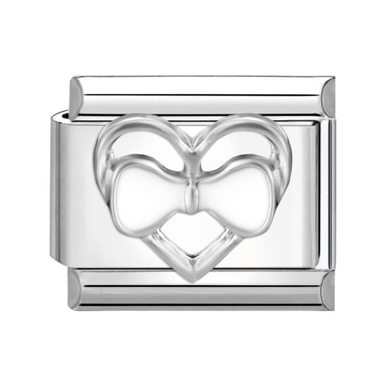 Immagine di 1 Pz 304 Acciaio Inossidabile San Valentino Bracciale con Charm Italiano a Maglie, Creazione di Gioielli Fai-da-te Tono Argento Bianco Rettangolo Cuore 10mm x 9mm