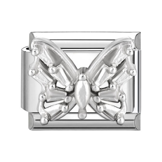 1 個 304ステンレス鋼 おしゃれ ペンダント チャーム イタリアンリンク ブレスレット作り DIY ハンドメイド ジュエリーアクセサリー シルバートーン 長方形 蝶 10mmx 9mm、 の画像